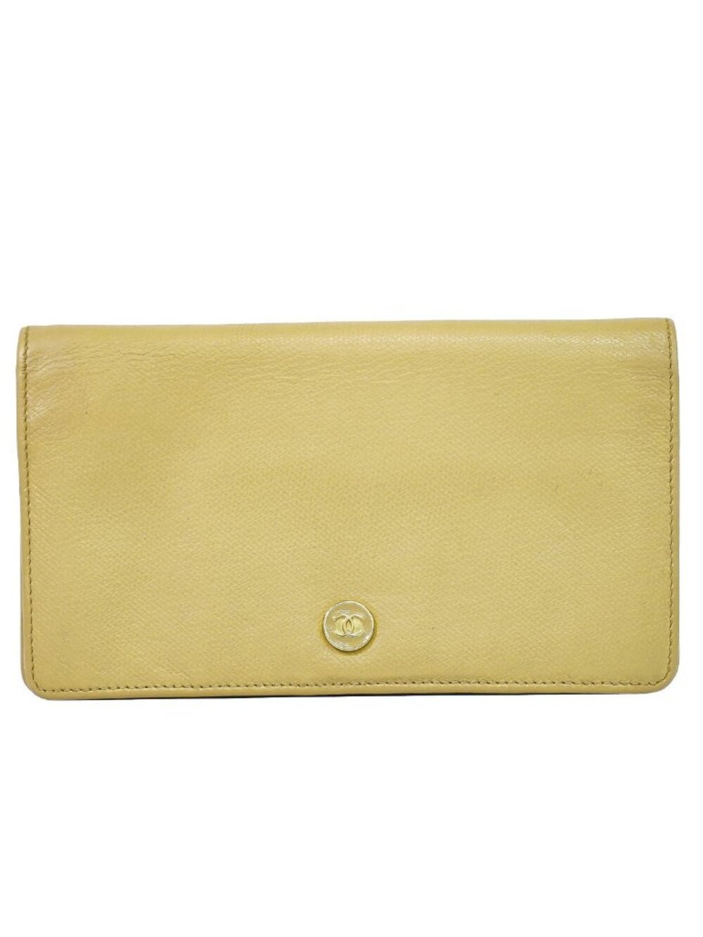 Chanel Coco Button CC Logo Wallet Leather Beige